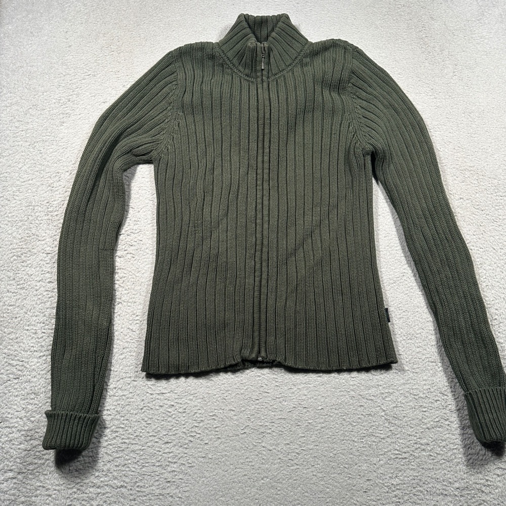 Vintage 90s RALPH Ralph Lauren Zip Up Sweater Women S Green Ribbed Cardigan